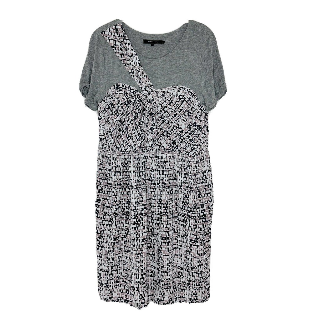 BCBG MAX AZRIA Women’s Gray Silk Bow Jersey Short Sleeve Dress Size Large